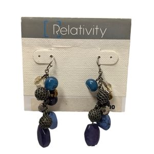 Relativity Dangle Earrings Blue Antique Silver Tones Bohemian